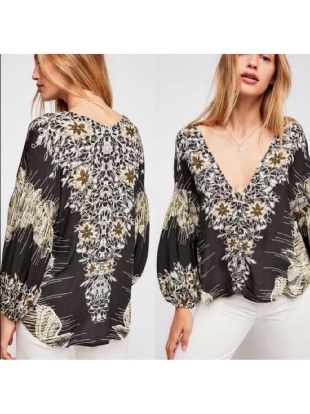Free People Birds of a Feather Balloon sleeve top